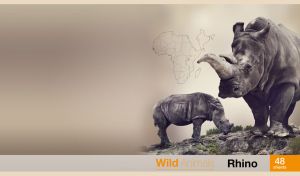 Wild rhinos on a pastel gray-beige background with an outline map of Africa