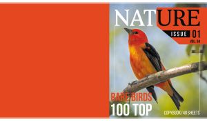 Rare scarlet tanager bird featured on the orange-red cover of a Nature magazine