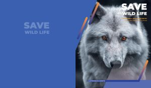 Majestic polar wolf emphasizing wildlife conservation on dark blue