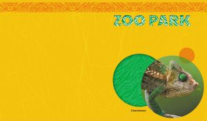 A portrait of a Parson's chameleon in a circle on a vibrant yellow backdrop