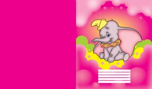 Pink smiling elephant with big ears wearing yellow hat and sitting on pink clouds