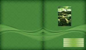 Picture a tree at the waterfall peak on a green seamless vintage batik fabric