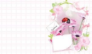 Ladybug on flowers on a pastel pink checkered background