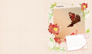 Butterfly flies in the sky on a pastel beige fabric texture