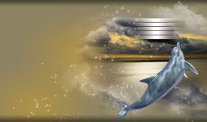 Joyful dolphin jumps out of the sparkling water under the falling snowflakes