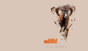 Watercolor painting of a brown muflon on a pastel beige backdrop