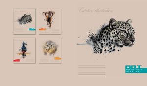 Watercolor painting of silver-eyed leopard on a pastel beige backdrop