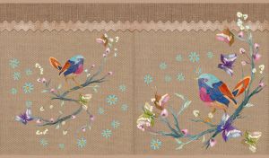 Nature's Tapestry | Birds & Blossoms Embroidery on Beige Fabric