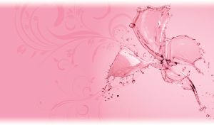 Water droplets form a glass four petal lily on a pastel pink backdrop