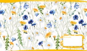 Seamless floral pattern with bellflowers and daisies on a white background