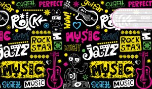 Black poster for an urban jazz and rock music festival