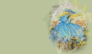 Fairy princess of spring in the cherry blossom on a pastel green backdrop