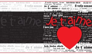Je taime in many languages on black and white newspaper style poster