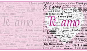 Te Amo in many languages on pastel pink newspaper style poster