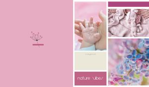 Three-block collage of Nature Vibes with a pastel pink side panel backdrop
