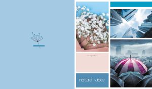 Three-block collage of Nature Vibes with a pastel blue side panel backdrop