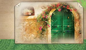 Flowers by My Door | Floral Accents on Vintage Sackcloth Canvas