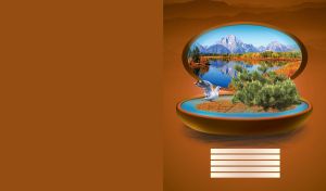 Magic box miniature of a mountain lake and a seagull by the pine tree on ocher