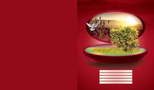 Magic box miniature of morning hills and a white dove next to green bushes on red