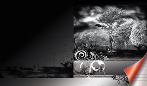 Tall tree surrounded by shorter white trees in the storm in black-and-white