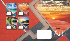 Camel caravan in the desert in a frame on a grey and red square art design