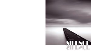 Black and white art seascape of a wooden pier in silence on a white background