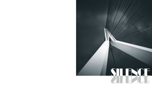 Black and white art landscape of a cable bridge in silence on a white background