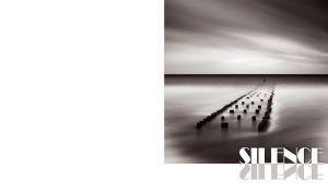 Black and white art landscape of an abandoned pier in the fog on a white background