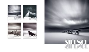 Black and white art seascape of an endless bridge in silence on a white background