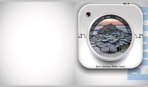 Giant's Causeway landscape captured through a lens of a white square camera