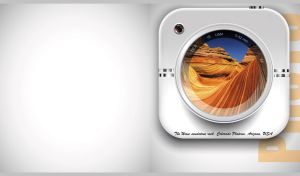 The Wave rock formation captured through a lens of a white square camera