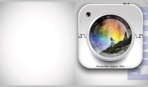 Rainbow in Horsetail Fall captured through a lens of a white square camera