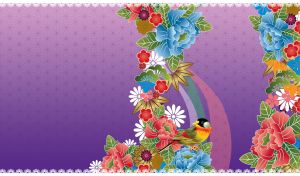 Silver-eared mesia on a purple tapestry background, adorned with oriental motifs