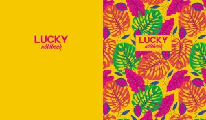 Tropical leaf pattern in neon colors on warm yellow