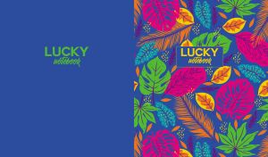 Tropical leaf pattern in neon colors on royal blue
