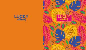 Tropical leaf pattern in neon colors on orange