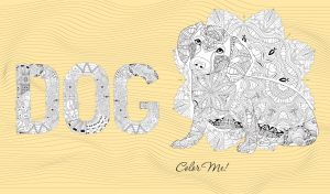 Dachshund dog mandala coloring illustration in Zentangle style on pastel yellow
