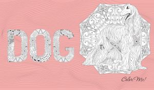Afghan hound dog mandala coloring illustration in Zentangle style on pastel red