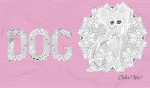 Chihuahua dog mandala coloring illustration in Zentangle style on purple-pink