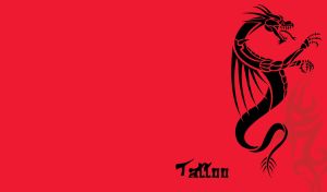 A dragon blackwork tattoo against a vibrant scarlet red background,