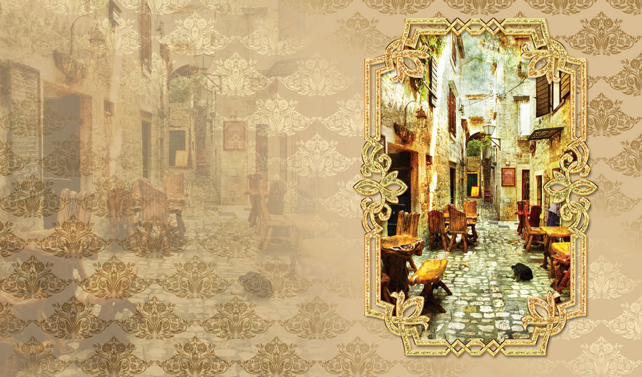 Faded Memories | Old Townscapes in Vintage Frames on Pastel Patterns