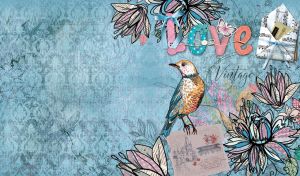 A blue bird with a letter on a vintage blue boho tapestry background