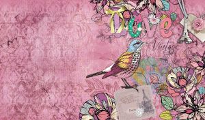 A colorful bird with a letter on a vintage pink boho tapestry background