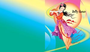 Oriental female in a long dress with plate of cookies on a colored gradient