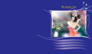 Watercolor painting of a young coquette in a hat of flowers, on blue