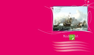 Painting of ancient warships sailing fleet on rough sea on deep pink