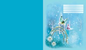 White woodland and two butterflies flying around a garden arch in on light blue