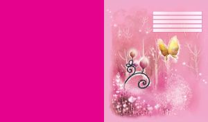 White woodland and a yellow butterfly flying around spring flowers on light pink