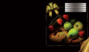 Red physalis and the green apples naturmort in dramatic lighting on black