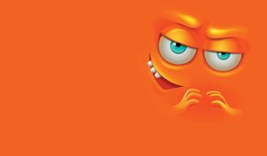 Cartoon villain face against an orange backdrop preparing an excellent evil plan